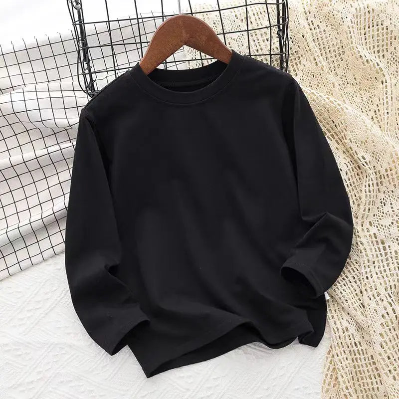 Children's Clothing 2025 Cotton Boys Girls T-Shirt Solid Long Sleeve Kids Cothes Autumn Sweatshirt Tops Teenage 6 8 10 12 Years