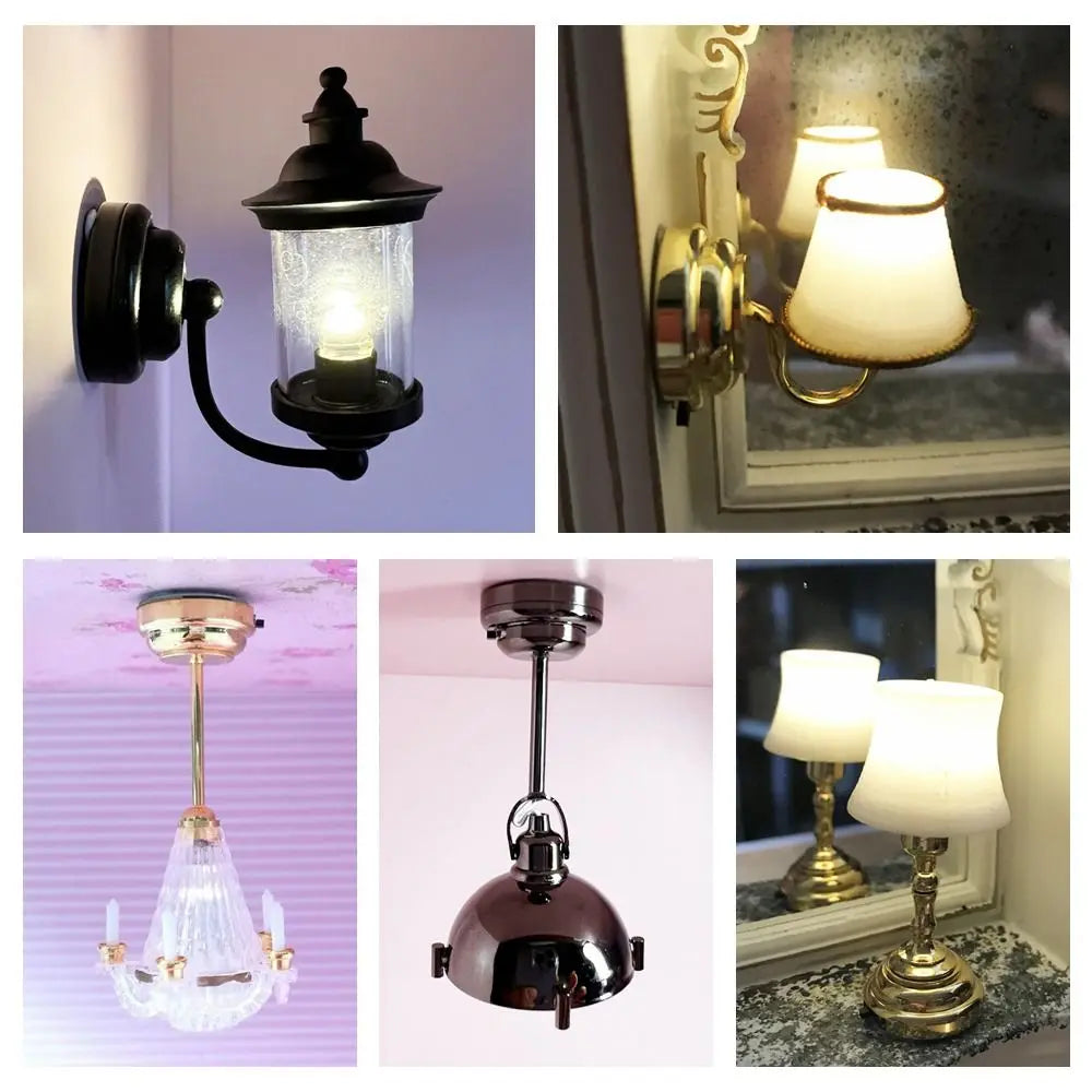 Dollhouse Light 1:12 Scale Floor/Ceiling/Wall Lamp Miniature Retro Chandelier Doll Accessories Scene Model Mini Furniture Gift