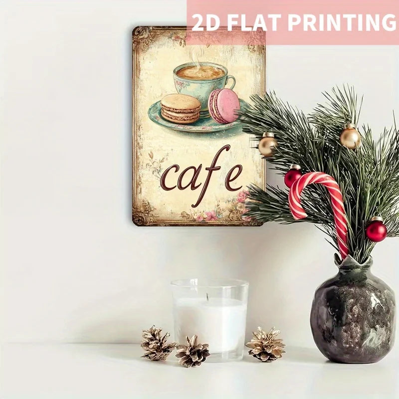 Vintage Cafe Tin Sign, 8x12 Inch Iron Wall Art with Rustic Coffee Design - Perfect for Home, Office, Restaurant Decor