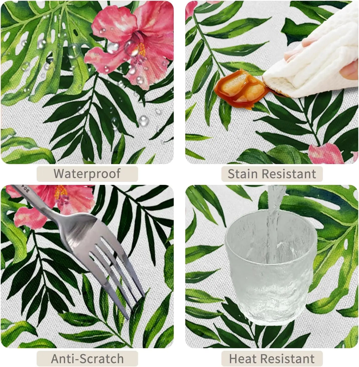 Green Palm Leaves Tropical Flowers Tablecloth Picnic Party Decor Summer Hawaiian Plants Rectangle Table Cloth Dining Table Decor