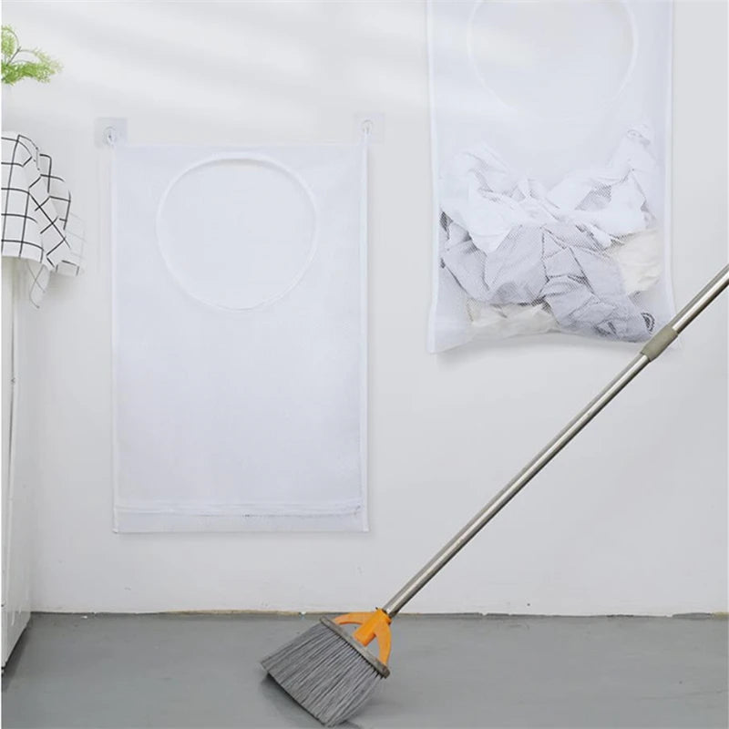 Dirty Clothes Storage Bag Basket Frame Bucket Foldable Mesh Laundry Bathroom Wall Hanging Household Clothing Organizer with Hook