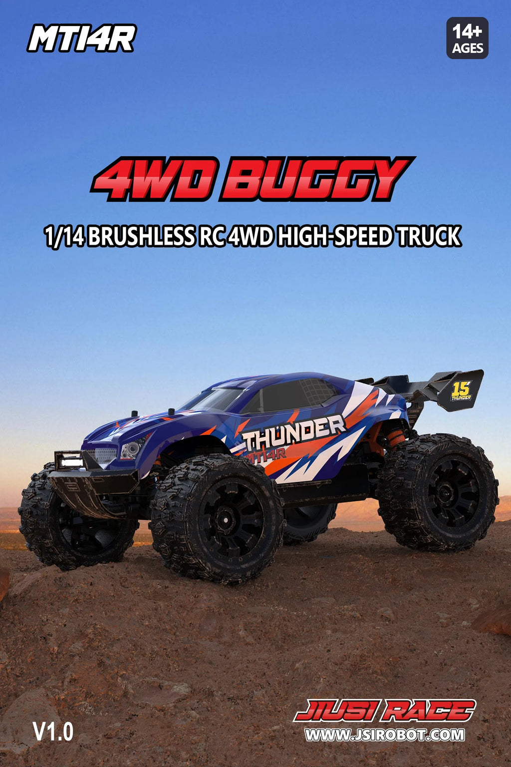 JIUSI MT14R 1/14 RC Racing Car 3S Battery 4WD 80km/h Brushless Motor 2.4G Remote Control 35C High Speed Off-road RC Truck