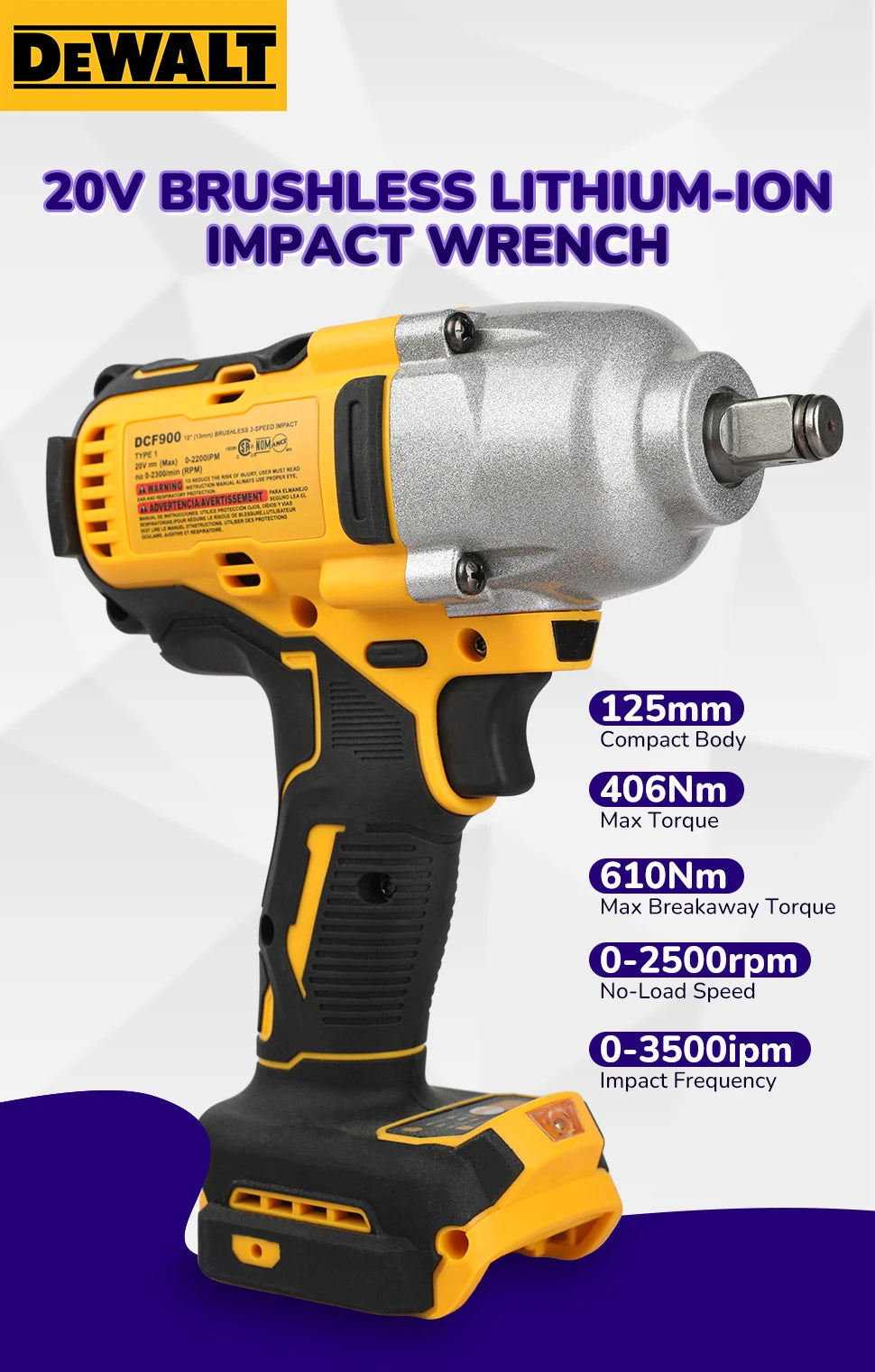 DeWALT DCF900 Brushless Impact Wrench:20V Power,Pressure-Driven Speed,Double Safety&Ergonomic Design for Heavy-Duty Jobs