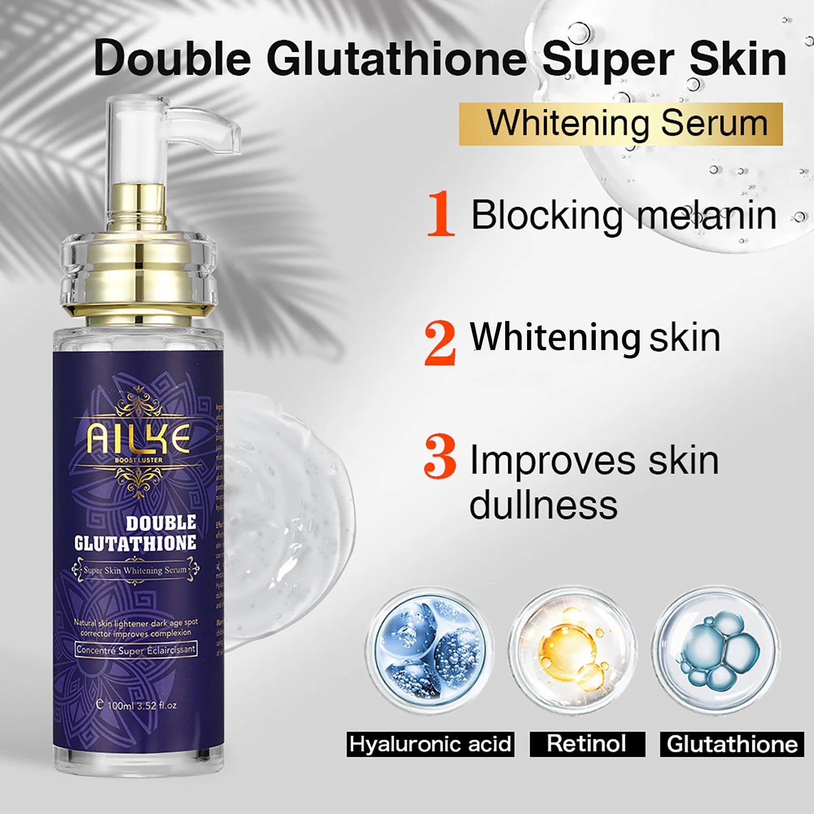 AILKE Double Glutathione Whitening Daily Skin Care, Clean Skin, Lightening, Even Toning, Remove Melanin, For All Skin Types