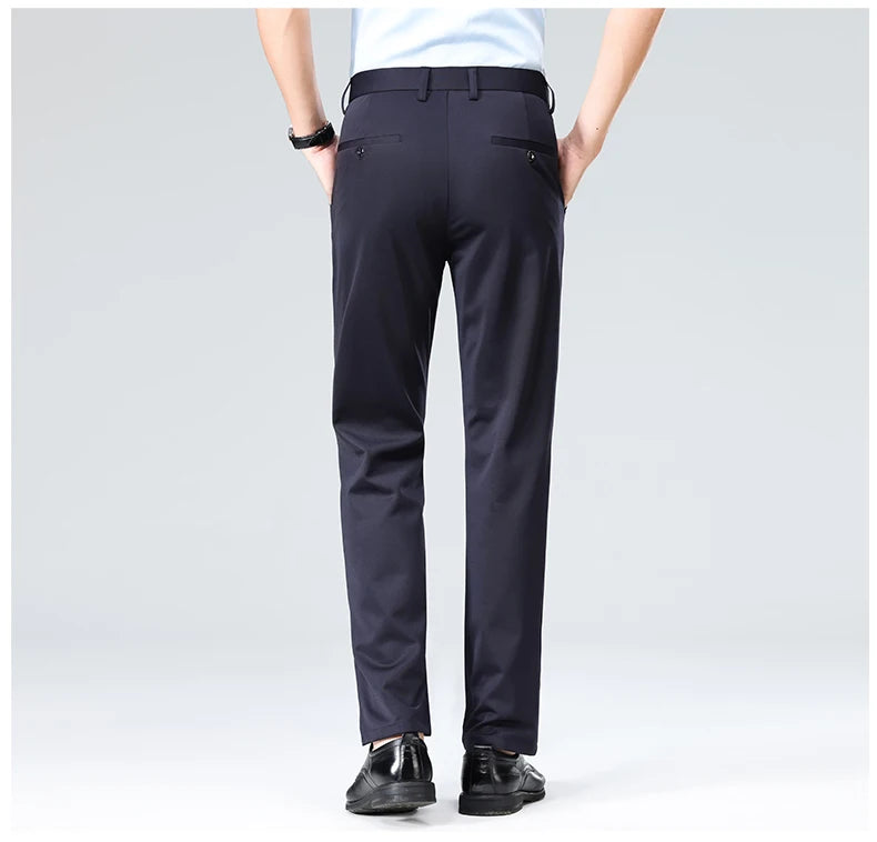 Men Suit Pants Light Thin Elastic Slim Fit Dress Pants Business Solid Casual Straight Leg Trouser Men Clothing Oversize 29-42