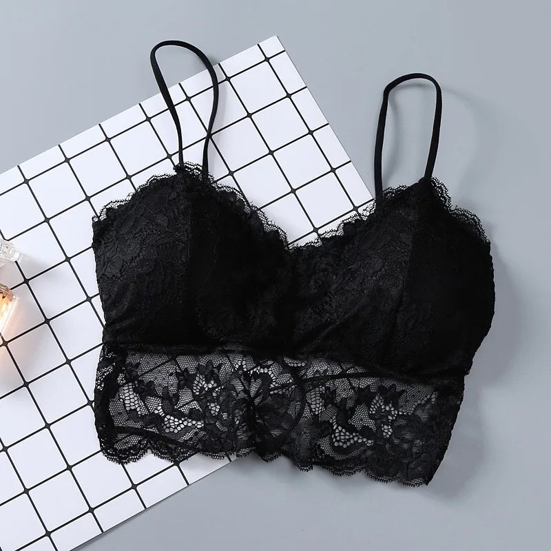 Summer Women Lace Sexy Top Sun Sleeveless Solid Tops Unpadded Bralette Bra Bustier Zipper Back Club Crop Tank Free Size lingerie