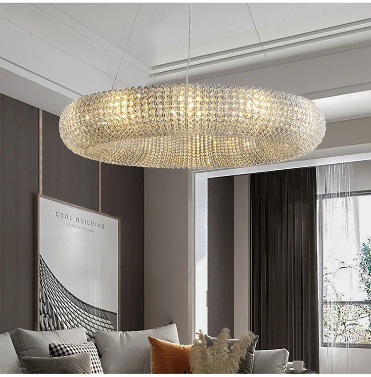 American Luxury Loft Led Chandelier Modern Living Room Pendant Lights K9 Crystal Suspend Lamp Home Decor Indoor  Lustre Fixtures