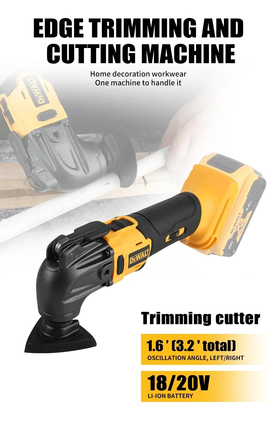 DEWALT 20V MAX Cordless Oscillating Tool 3.2° Angle 6-Speed Multi-Material Trimmer/Cutter for Workshop And Home Renovation