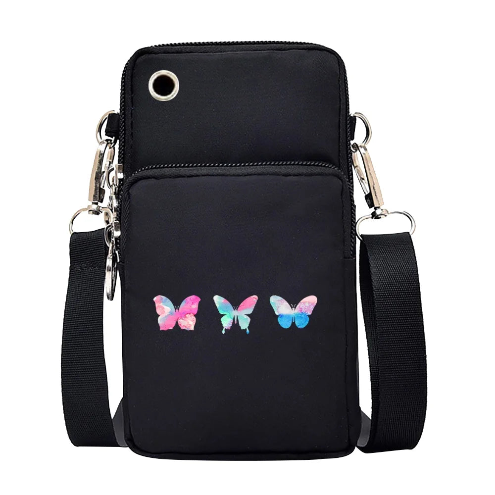 Universal Mobile Phone Bag Iphone 13 Huawei Shoulder Cross-body Package Women Sport Pouch Unisex Arm Wrist Bags Butterfly Print
