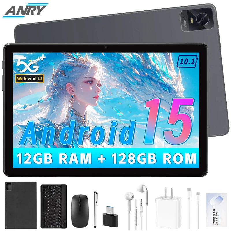 Tablets 10.1Inch Android 15 Tablets 2025 Android Tablets 12GB+128GB, 2 in 1 Tablet with Keyboard, Powerful Octa-Core+13MP Camera