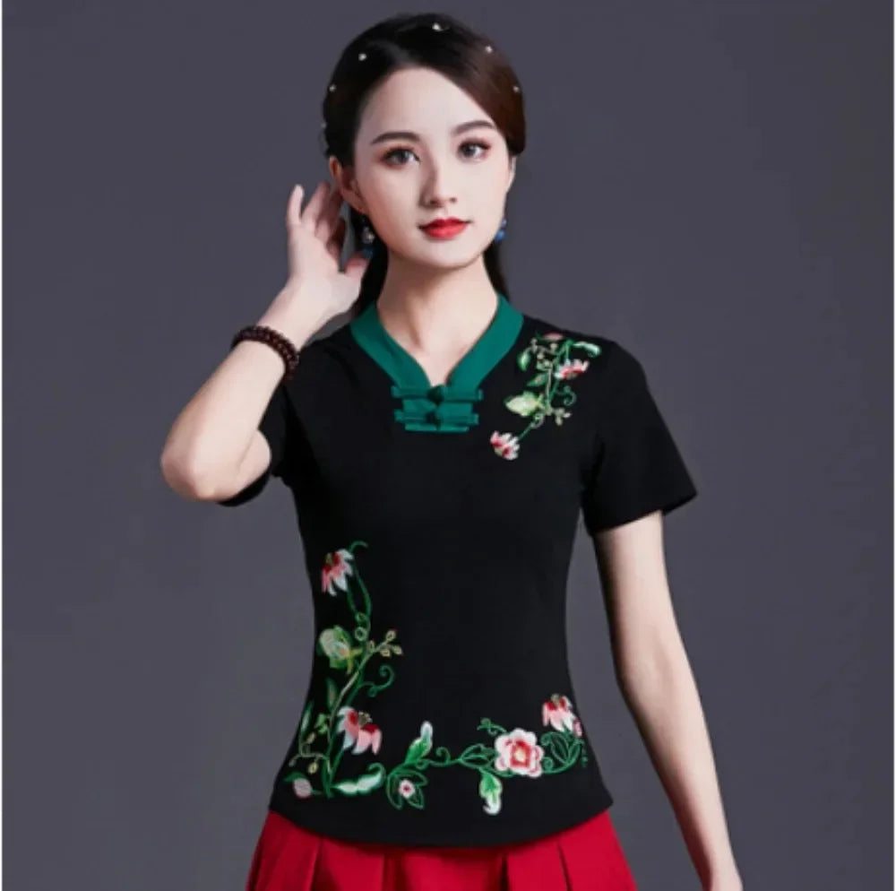 Women Clothes Shirts for Women T-shirts Y2k Tops Vintage Women Clothing Fashion Casual Elegant Summer Embroidery Ethnic Style