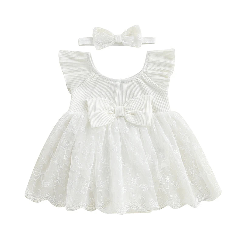 Toddler Girls Floral Print Sleeveless Romper Dress with Matching Headband Set for Summer Beach Outings and Parties