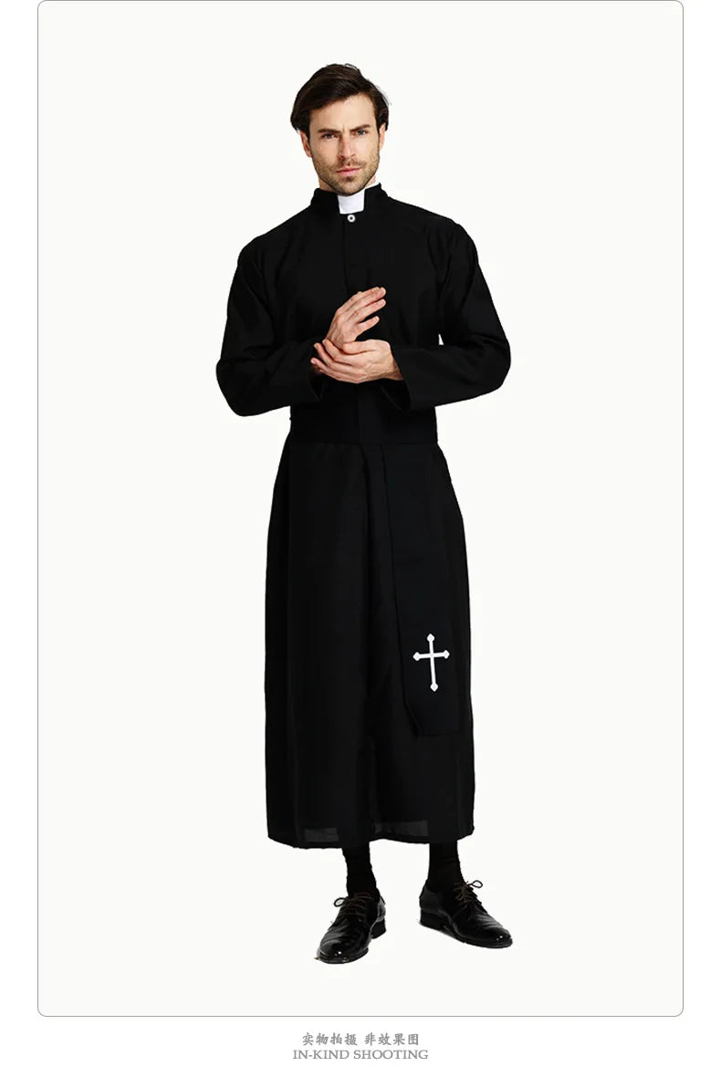 Adult Priest Pastor Minister Costume Men Religious Missionaries Clergyman Costumes Carnival Purim Mardi Gras Vocaloid Cosplay