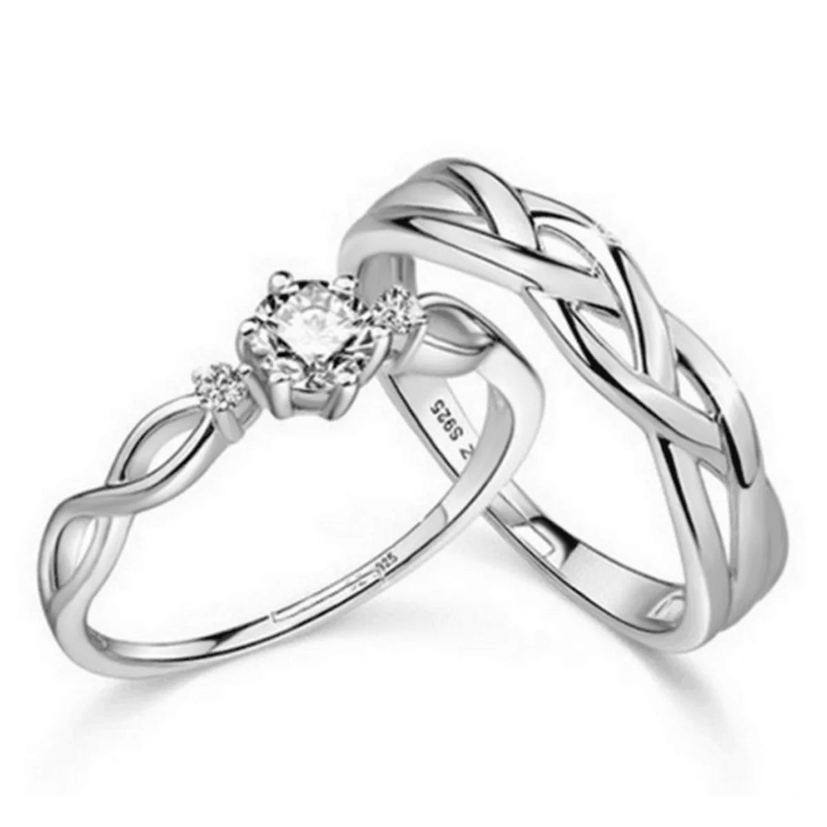 2Pcs/Set Minimalist Classic Twisted Weave Zircon Couple Rings For Women Men Trendy Romantic Geometric Ring Anniversary Jewelry