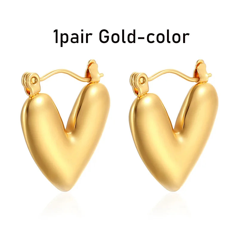 Most Popular Style Titanium Steel Hoop Earrings For Women C-type Peach Heart Round Ear Ring Non-fading Hot Selling Ear Jewelry