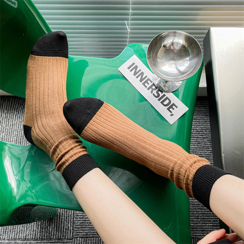 Socks For Women New Fashion Autumn Striped Cotton Long Socks Breathable Soft Korean Style Cute Embroidery Girls Casual Comfort