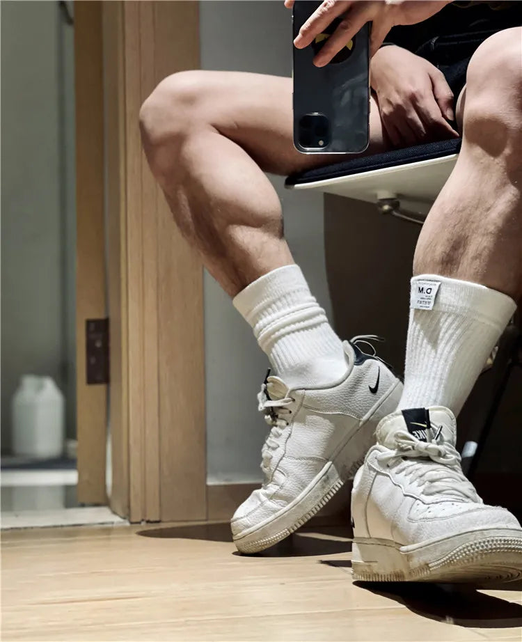 Socks For Men Calcetines Business Socks Crew Meias Basketball Solid Man Socks Cotton Sweat Absorption Sport Men Sock Football