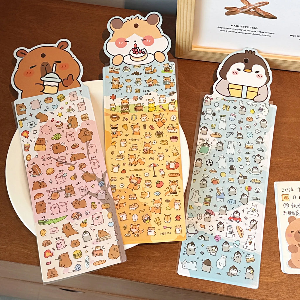 4 Sheets Stickers Cute Animal Handbooks Decorative Stickers Cute Fun Stickers