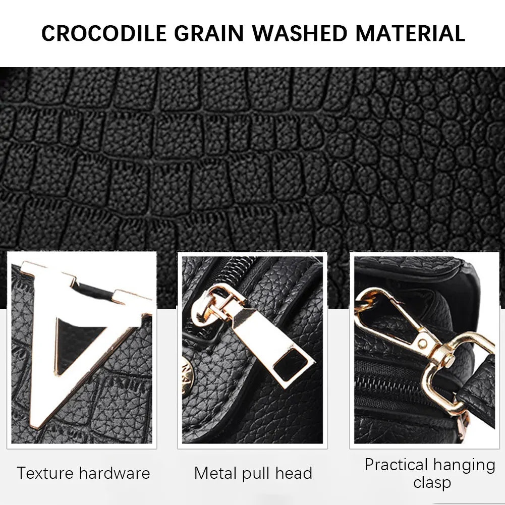 Women's Crocodile-Print Handbag New PU Leather Tassel Shoulder Bag Large Capacity Handle Bag Lady Purse For Outdoor Shopping