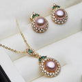 Wedding 18K Gold Plated Jewelry Set With Pearl Earrings And Necklace Wife Mother Anniversary Gift White Pink Black Gray