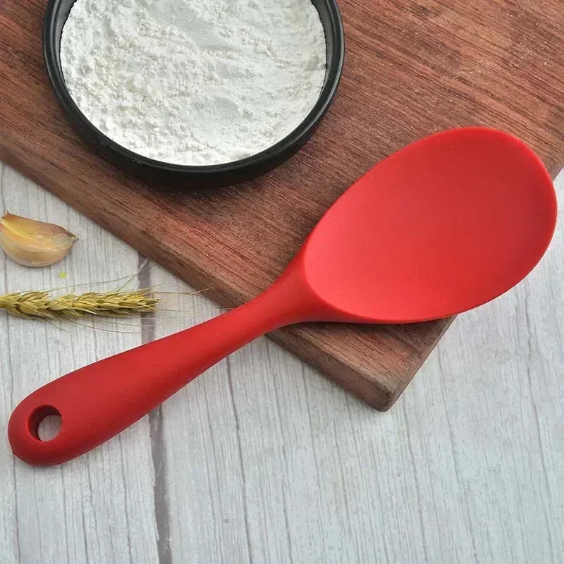 Silicone Serving Spoon Kitchen Ladle Non-stick Saucepan Electric Rice Cooker Cooking Scoop with Holes Household Rice Scoop