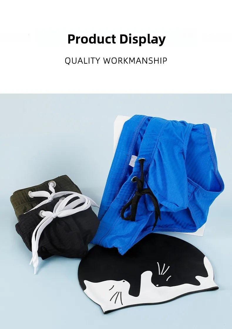 Men's Solid Color Swim Trunks Drawstring Slim Fit Anti-Slip, Quick-Dry Athletic Tight Sports Shorts Comfortable Swimming Bottoms