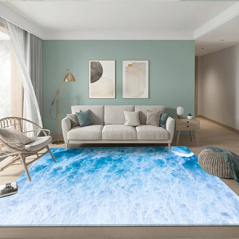 3D Carpets For Living Room Large Waves Beach Kids Room Rug Blue Kichen Mat Floor Carpet Modern Entracnce Mat Home Bathroom Rugs