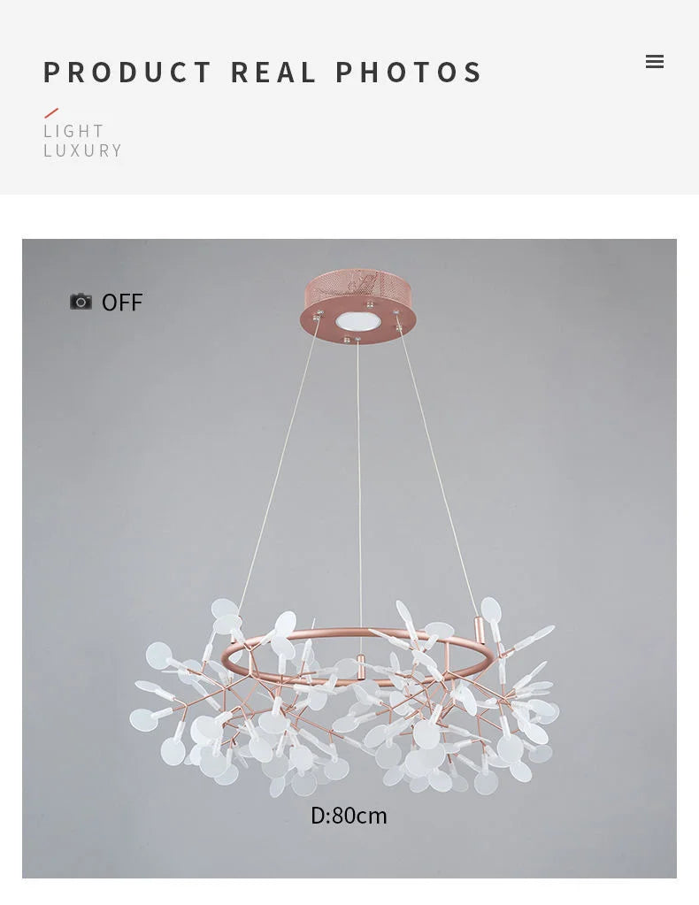 Nordic LED Firefly Ceiling Chandelier Modern Living Dining Room Pendant Lamp Bedroom Hanging Light Lustre Home Decor Fixture2023