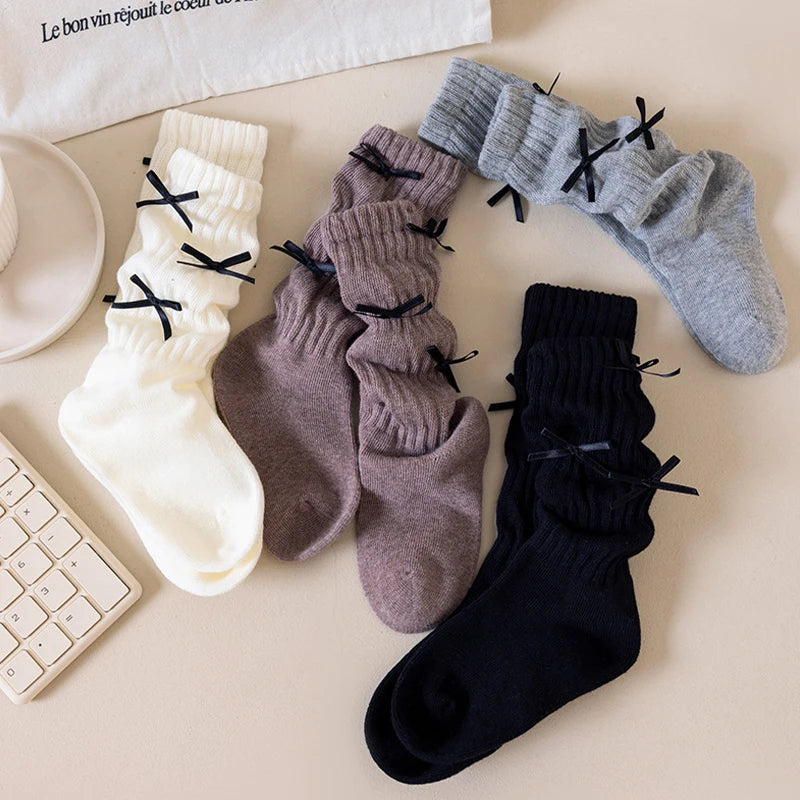 Girls Long Socks Solid Color Sweet Bow Kids Long Sock Girls Student Socks For Girls Warm Girls Stocking For 1-12 Year