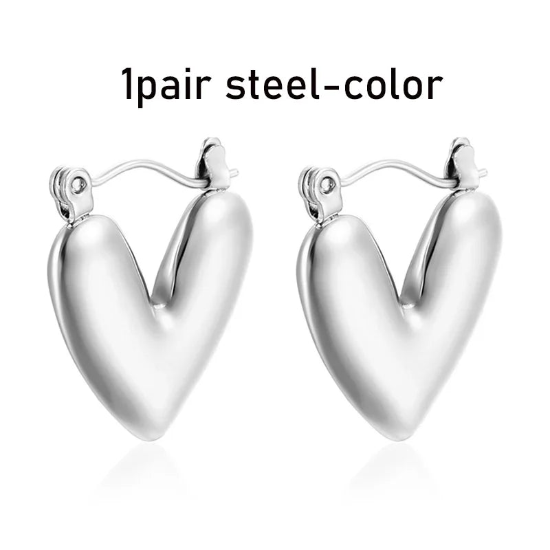 Most Popular Style Titanium Steel Hoop Earrings For Women C-type Peach Heart Round Ear Ring Non-fading Hot Selling Ear Jewelry