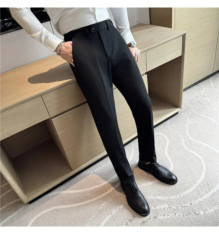 Men Suit Pant Elastic Waist Solid Slim Fit Dress Pants Light Thin Business Casual Office Social Trouser Oversized Men Clothing