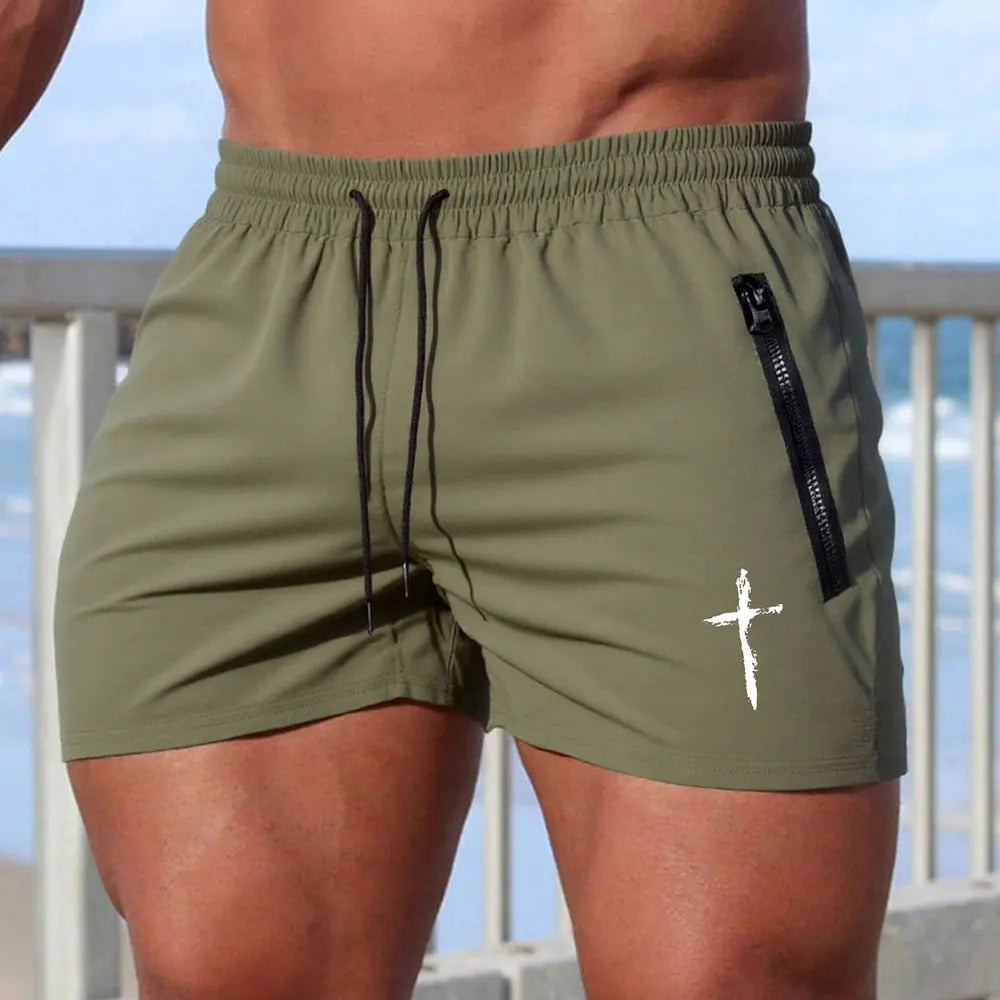 Men's Swimming Trunks Summer Gyms Fitness Bodybuilding Men Cross Print Beach Shorts Boxer Trunks Men Running Sport Sportwaer