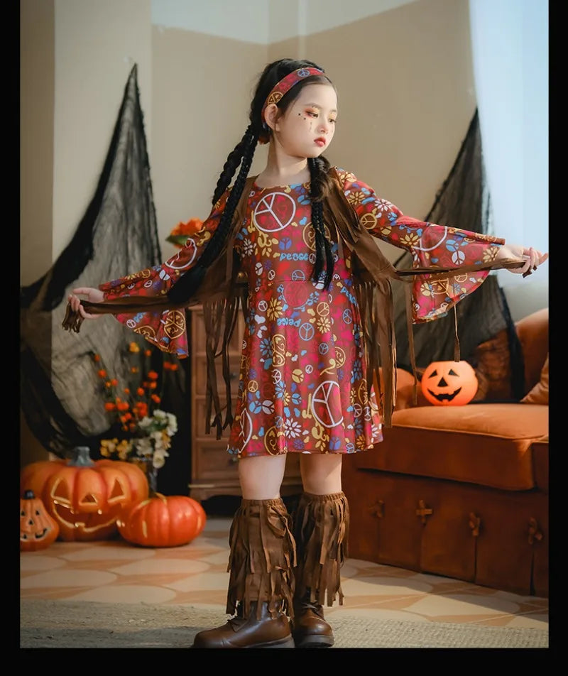 European and American Girls Dress Retro Hippie Vintage Style 70s Disco Party Costume Halloween Cosplay Outfit Stage Performance