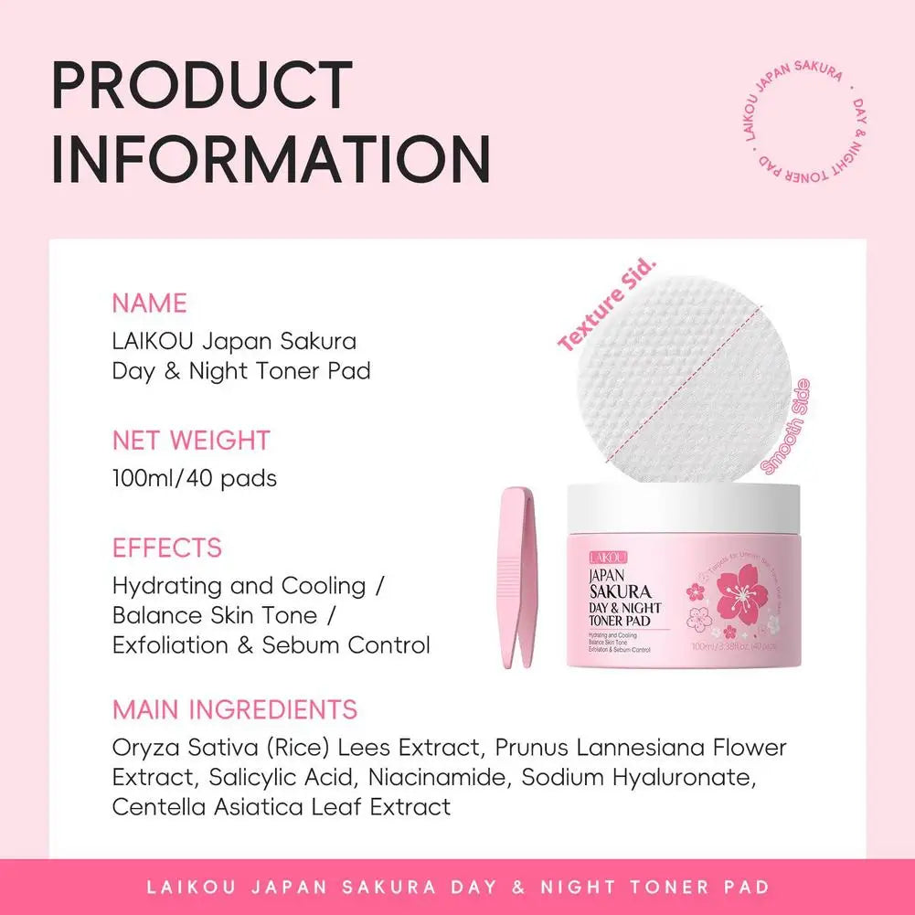 Sakura Toner Pads for Soothing, Hydrating & Redness Relief, Gentle for Sensitive Skin,Daily Night Moisturizing Face Skin Care