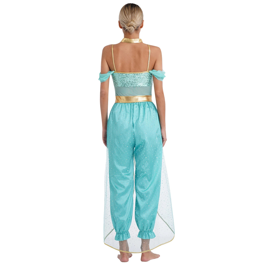 Festival Arabian Princess Costumes Indian Dance Embroider Bollywood Jasmines Costume Party Halloween Cosplay Jasmines Outfit