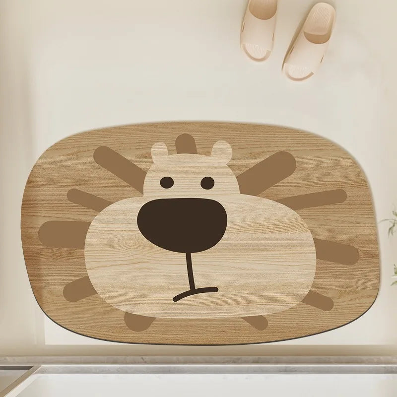 Bathroom Carpet Non-slip Water-absorbent Dirt-resistant Floor Mat Cute Animal Head Pattern Rug Irregular Size Home Decor Mats