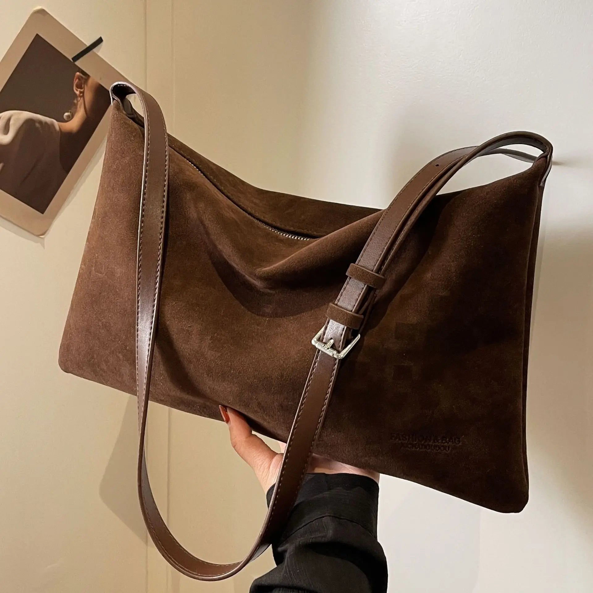 Vintage Suede Tote Bag for Women Autumn Winter New Large Capacity Commute Shoulder Crossbody Bags Fashion Trend Underarm Bags