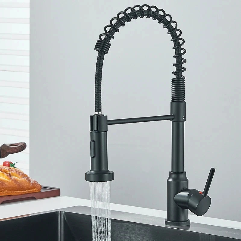 Spring Pull Down Kitchen Faucets Stream Spray Head Hot Cold Water Tap Stainless steel Rotation Kitchen Mixer Tap Crane