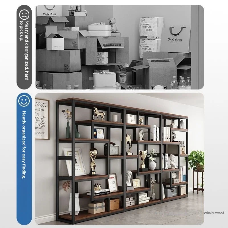 Industrial Iron Bookcase Bookshelf Wall Shelf Storage Cabinet Display Rack Living Room Office Divider Armoires Librero Furniture