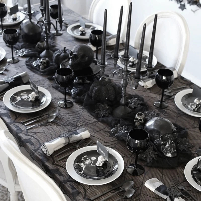 1 pcs of Halloween lace tablecloth spider web skull pattern rectangular shape for party decoration haunted house pumpkin design