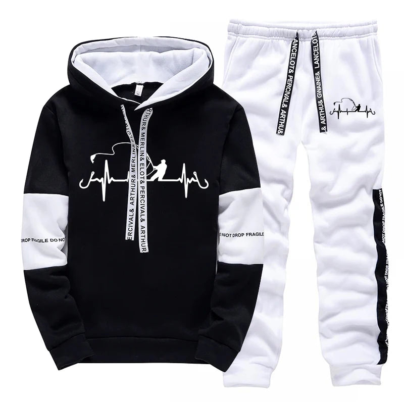 Mens Tracksuit Printed Casual Sweatshirts Sportswear Outdoors Gym Sports Jogging Mens Clothing Fashion Single Piece Hoodie Pants