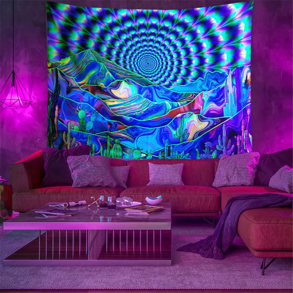 Fluorescent tapestry Wall hanging cloth Bedroom decoration psychedelic art poster