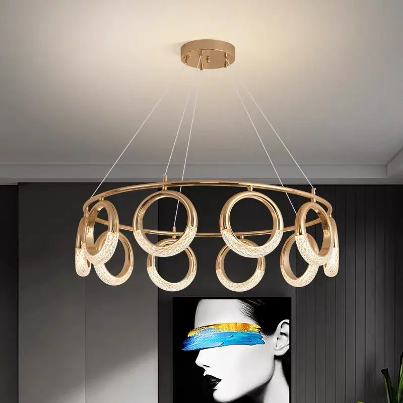 Modern Chandelier For Living Room Bedroom Nordic Golden Ring Ceiling Lamp Luxury Home Decor Indoor Ceiling Light Lustre Fixtures