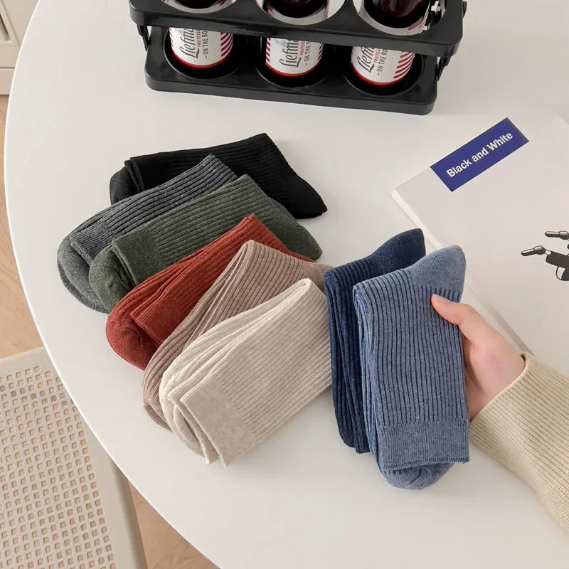 Mens Socks Casual Fashion  Men Business Male Breathable Elastic Cotton Long Socks Solid Color Black Blue Gray SocksAutumn Winter