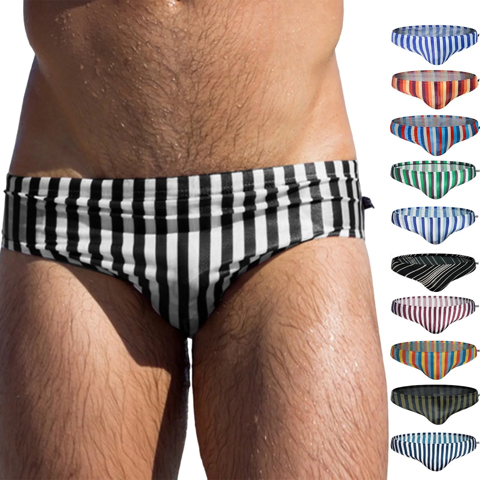 Men's Swim Trunks Sexy Striped swimming trunks Sexy Beach mens bikini underwear Hot Spring Pool Swim Trunks Male swimming briefs