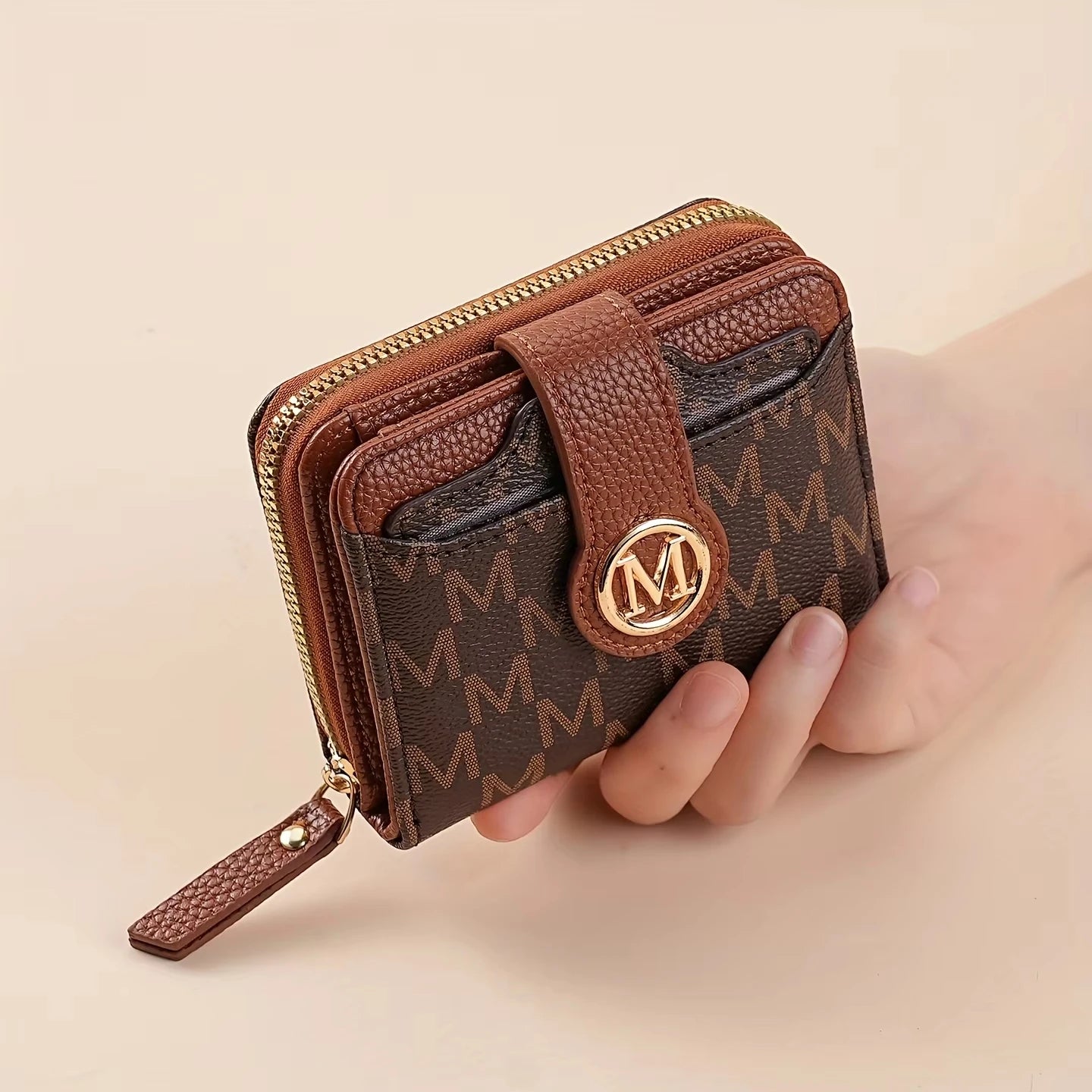 Women’s Short Wallet Lady Purse M Letter Zipper Coin Purses Money Bags ID Holder Wristlet Bag