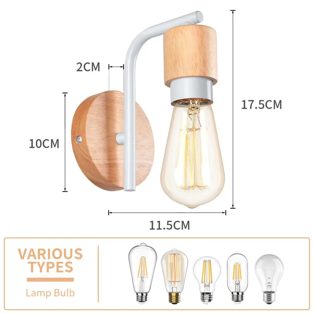 LED Wooden Wall Lights Vintage Wall Lamps Bedroom Bedside Lamp Shade Modern Wall Sconce for Kitchen Restaurant E27 Home Decor