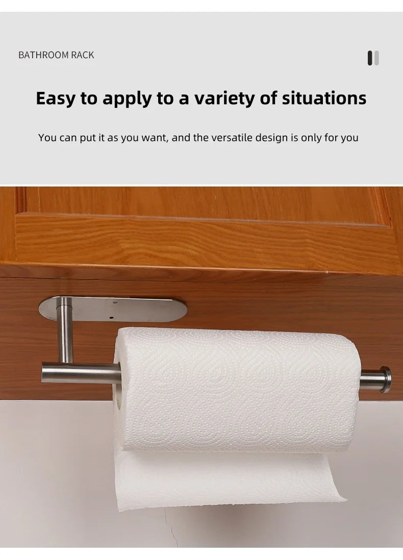 Paper Towel Holder Under Cabinet Wall Mount Stainless Steel Black Kitchen Paper Towel Rack Self Adhesive No Drilling Bathroom