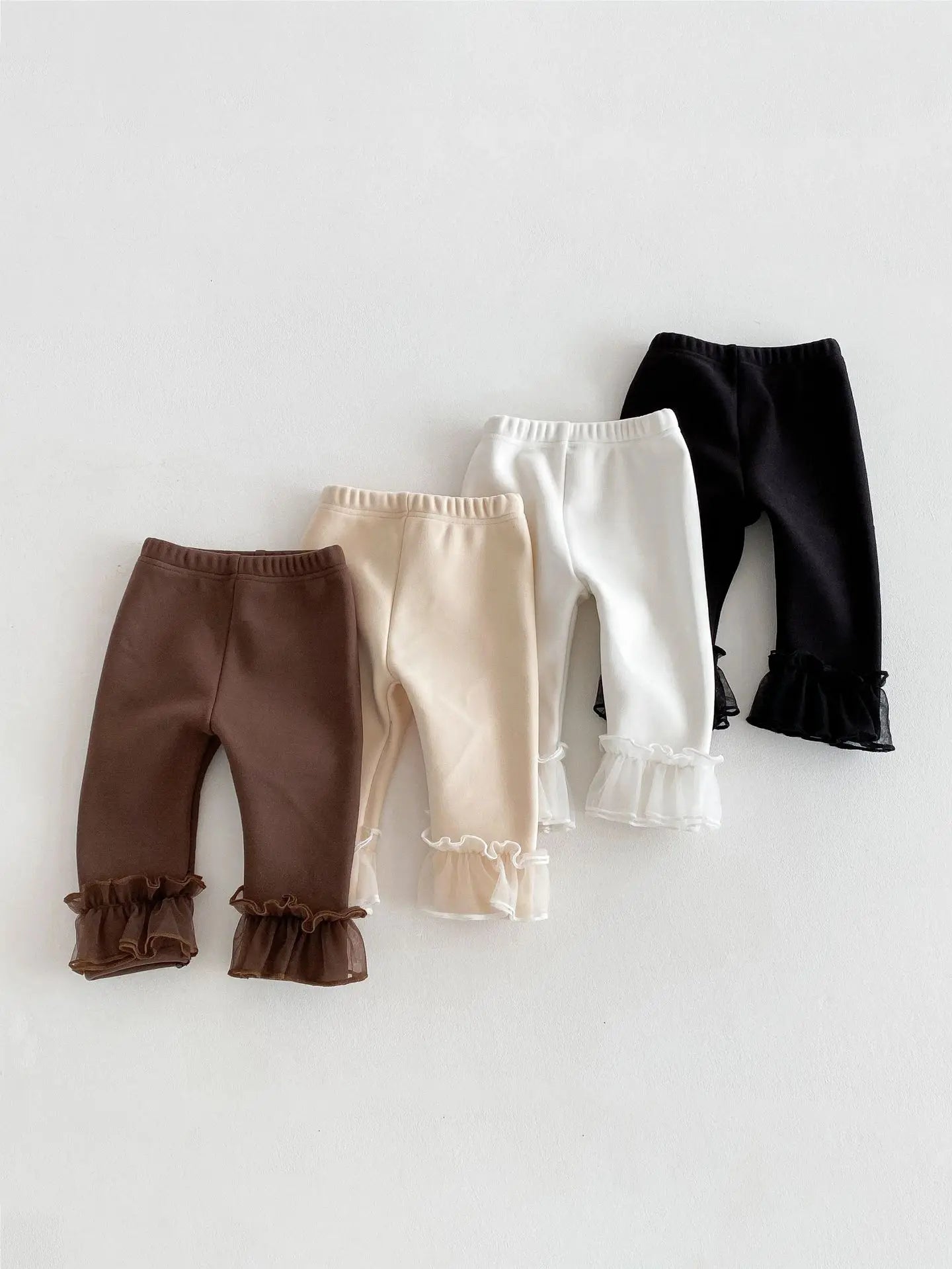 Winter Baby Girl Clothes Fleece Lined Warm Pants with Lace Ruffles Cute Toddler Girl Trousers 0-3Y Kids Casual Outerwear Pants