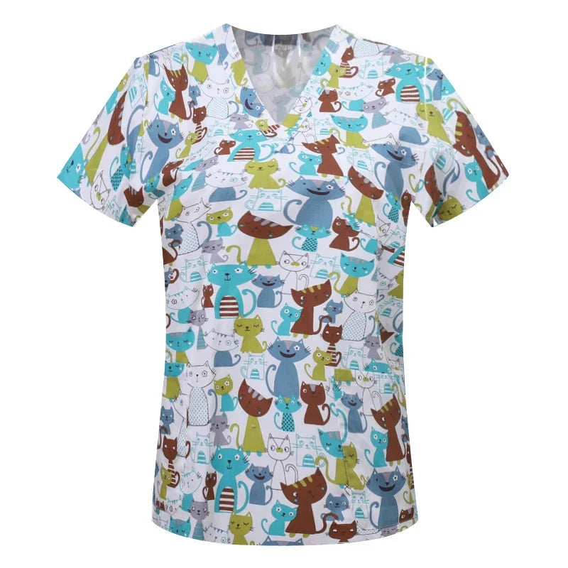Women's Nursing Clothing High-quality Print Top Accessories Doctors Medical Uniform Hospital Nurse Beauty Salon Scrubs Top Women